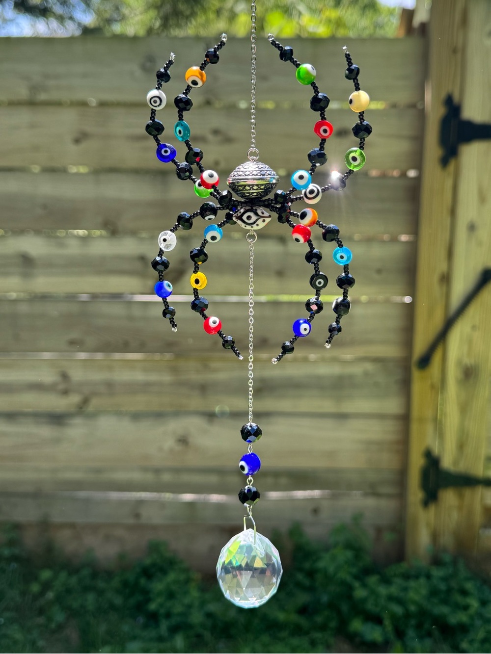 Rainbow Evil Eye Beaded Spider Suncatcher *All Encompassing Protection*